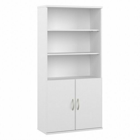 BUSH BUSINESS FURNITURE Bookcase, w/2 Doors, 5 Shelves, 35.71inx16.18inx72.8in, White BSHSTA010WH